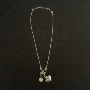 Nancy & Rise Heart Pendant Necklace Puffy 11" Silver Tone Metal Marked NR